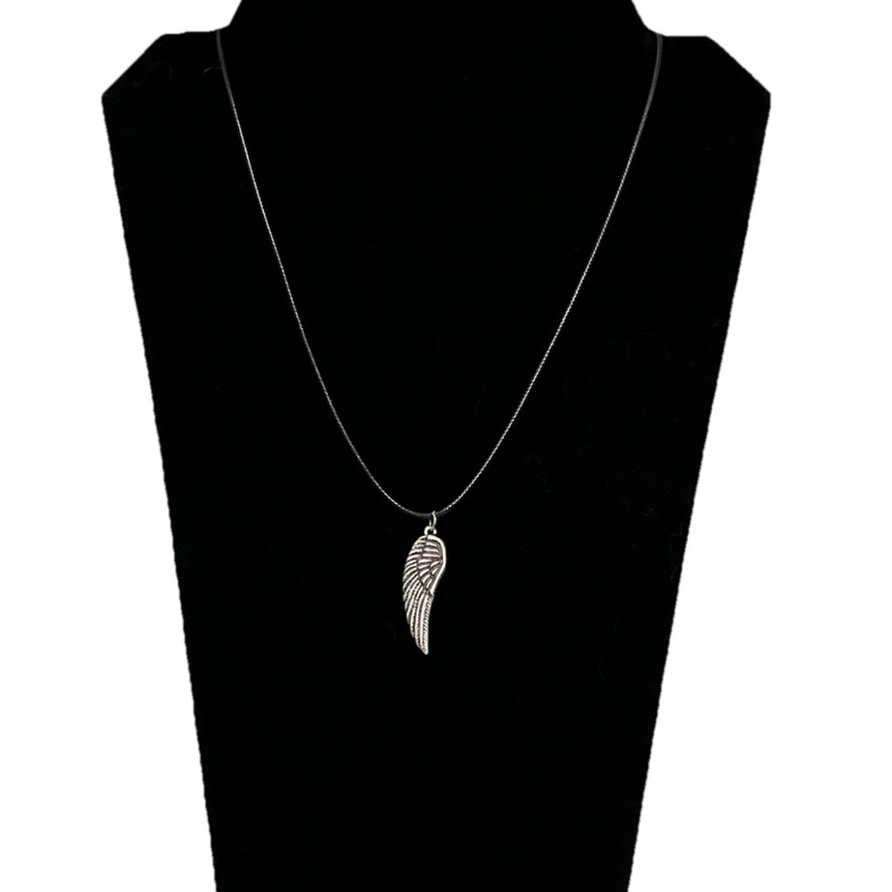Wicca Pendant Silver Tone Angel Wing Charm Necklace On Leather Cord Protection